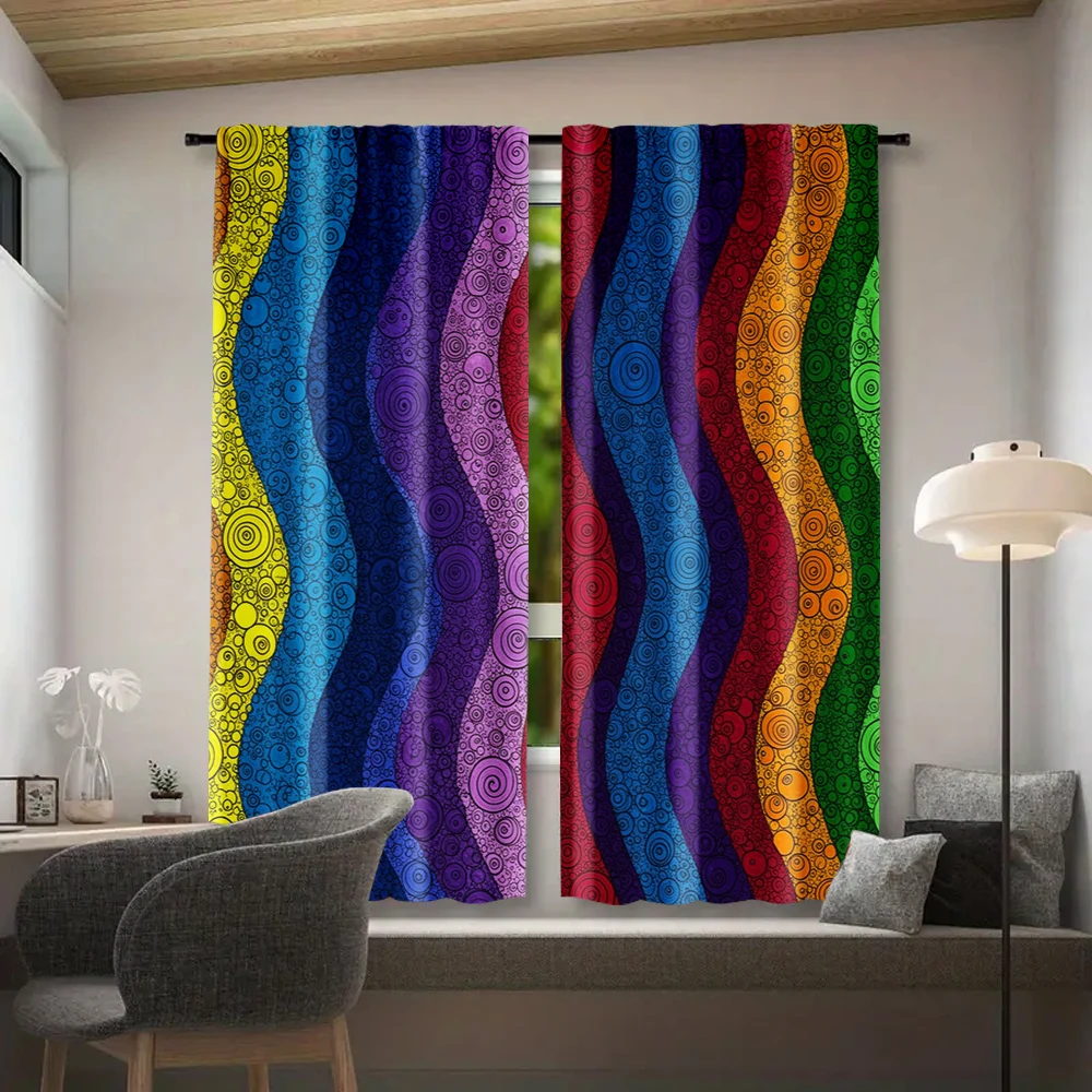 2pcs, Drapes Abstract Colorful Polka Dot Pattern Durable Polyester,Without Electricity Birthday Party for Living Room, Outdoor 2