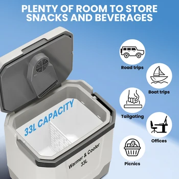 33 L Portable Car Refrigerator,Electric Cooler & Warmer With Automatic Locking Handle,110V AC Home Power Cord 2V Car Cooler Box 3
