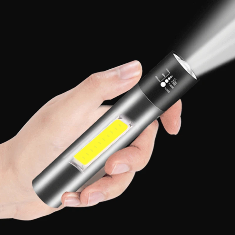 

Zoomable Built in Battery Mini LED Flashlight USB Rechargable Super Bright COB Torch 3 Modes for Camping Portable Lighting