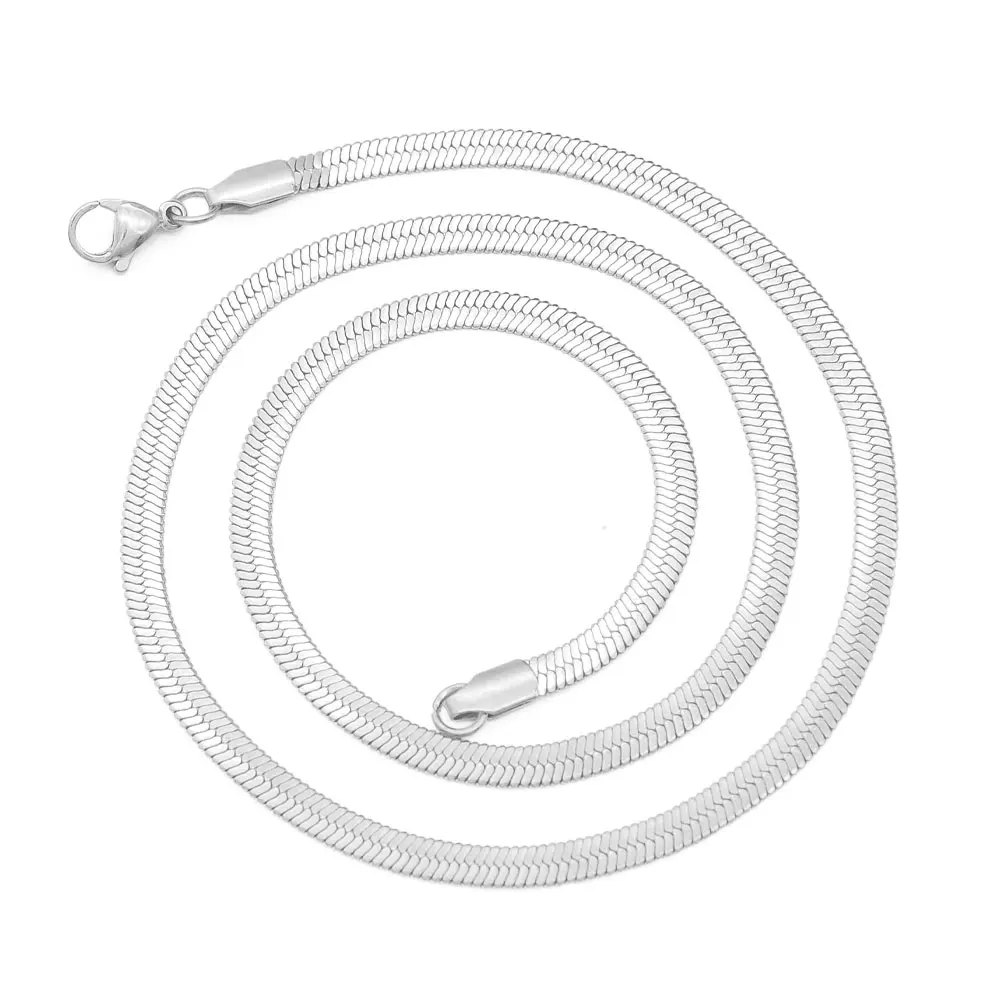 Hot Fashion Flat Snake Choker 316 Stainless Steel Women Herringbone Chain Necklace Wholesale Non-Tarnish Layering Jewelry