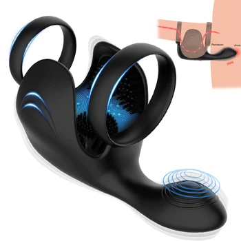 Double Cockring Sexy Toys for Men Couple Rings Sex Games Silicone Penis Cock Ring Vibrator Testicle Massager Anal Plug Sex Toys 6