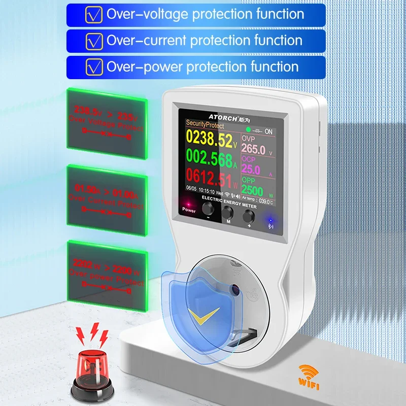 WiFi 스마트 소켓, AC85-265V 16A, 스위치가 있는 디지털 전력계, 전기 소비량(kWh) 모니터링용 전력 에너지 미터