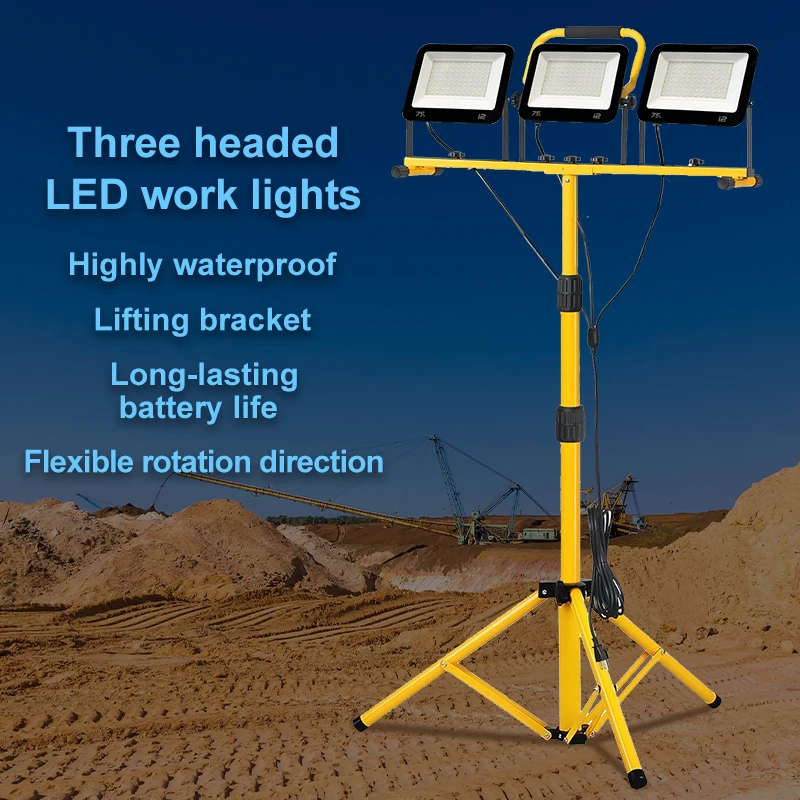 Led Work Flood Light Portable Three Heads 3X75W 5M Wire Plug Led ...