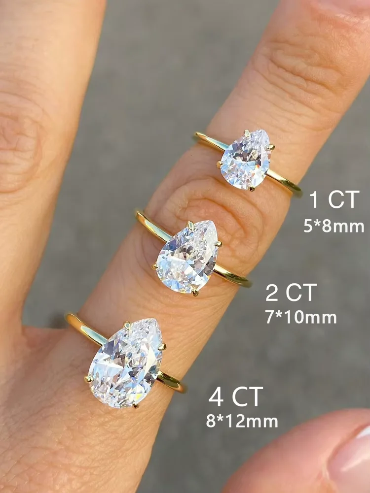 925 Sterling Silber glänzender, minimalistischer 1-4CT Wassertropfen-Zirkon-Ring für Frauen, Hochzeitstag, luxuriöser, hochwertiger, feiner Schmuck – Detail 11