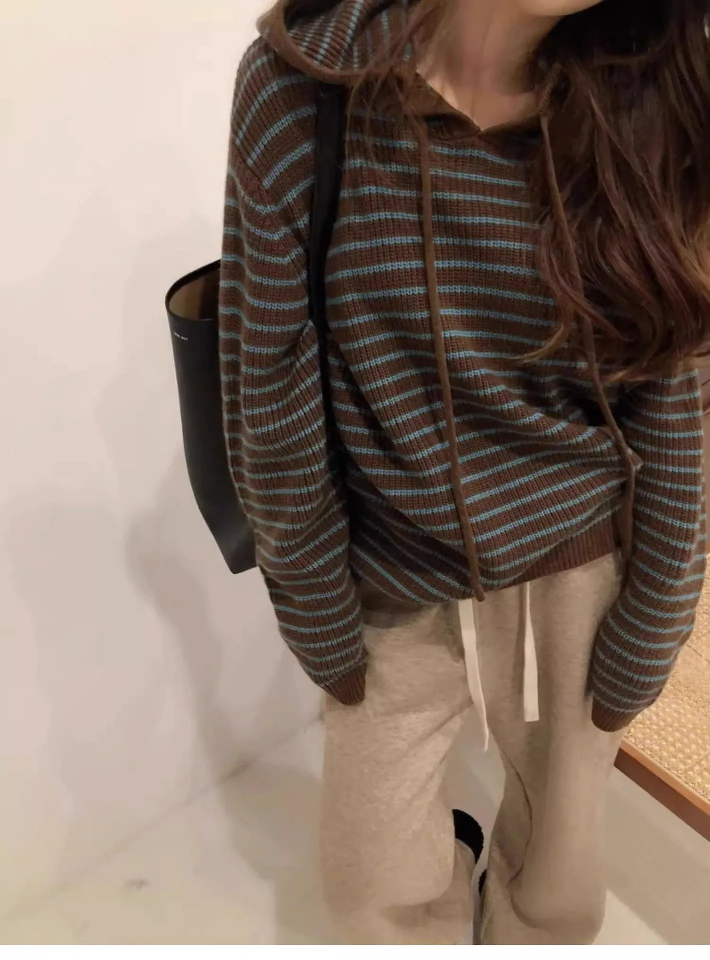 

Vintage Striped Brown Sweater Women Knit Tops Hoodies Oversize Casual Pullover Jumper Female