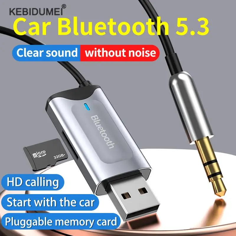 Bluetooth Receiver 5.3 Stereo Wireless Car Usb To 3.5Mm Jack Aux Audio Adapter Music Mic Handsfree Supports Tf Card For Car Kit