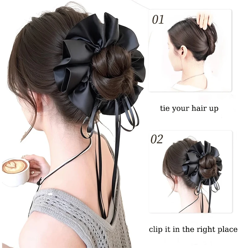 Synthetic Balletcore Hair Bun Wig Claw Clip Bun Hair Extensions Braided Updo Hair with Hair Accessories for Women Daily Party