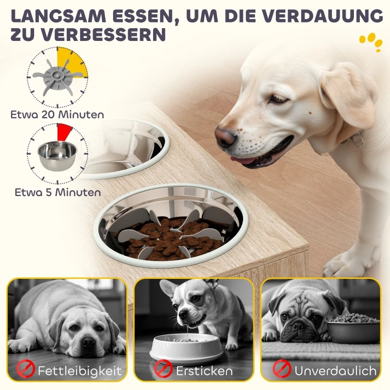 Hundefutterstation mit 2 Edelstahlschalen, Schrank für Utensilien, für große Hunde, Zubehör, Holz – Detail 7