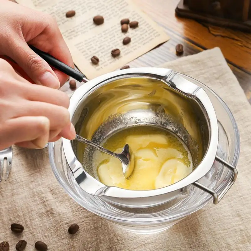 Chocolate Boiler Pot Melting Bowl 400ml Stainless Steel With Heat Resistant Silicone Handle For Butter Candy