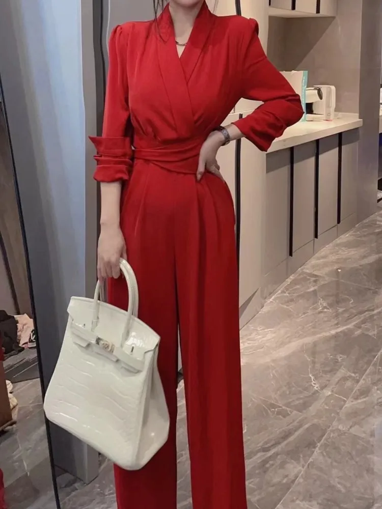 

Office Ladies Elegant Bodycon Business Jumpsuits Women Fashion Slim Vintage Casual Wide Leg Trousers Overalls Femme Rompers New