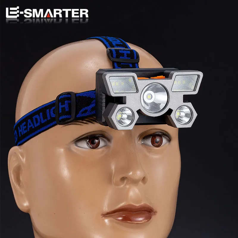 내장 배터리 토치 휴대용 작업등 USB 충전식 헤드램프 휴대용 5LED 헤드라이트 낚시 캠핑 헤드 라이트