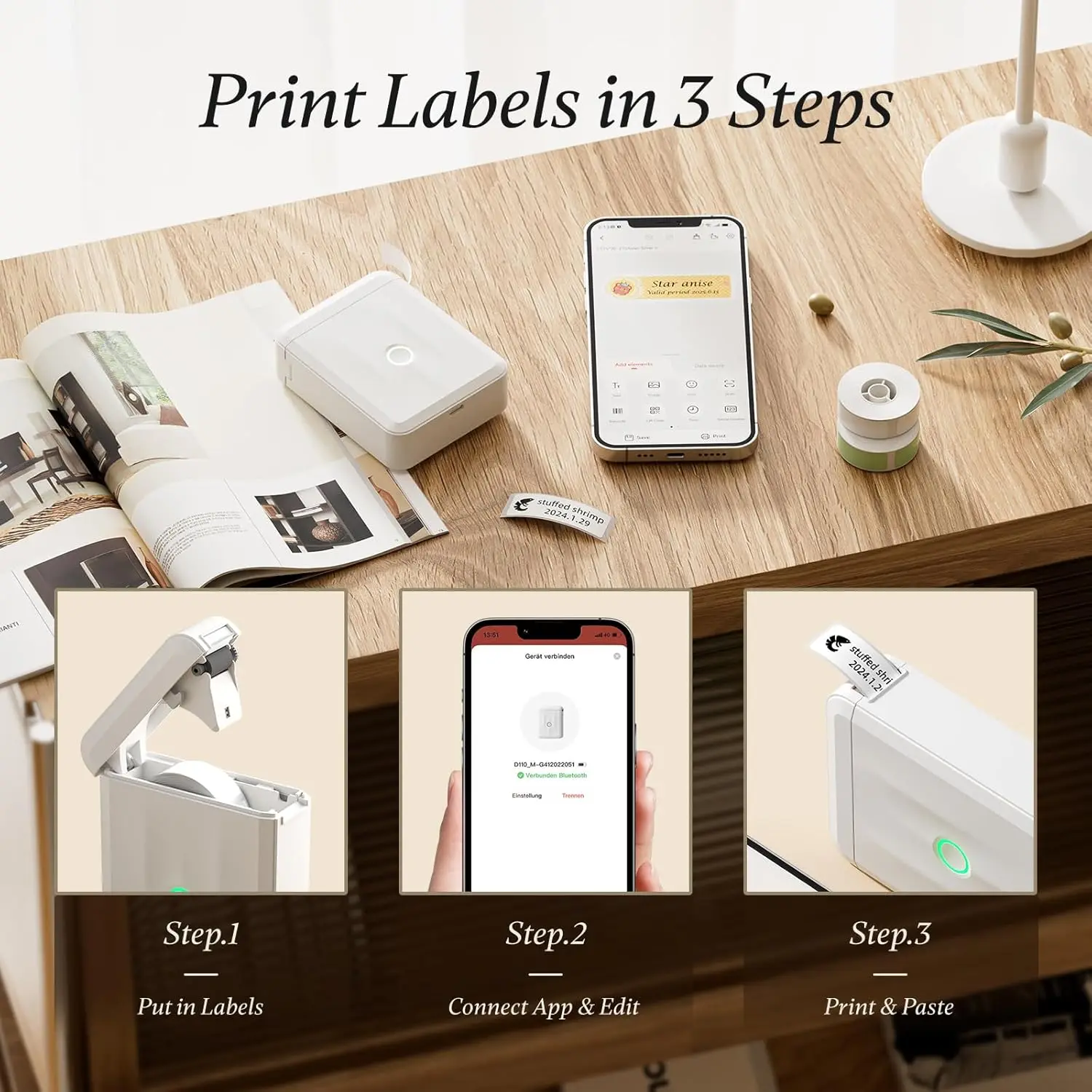 NIIMBOT D110 Upgraded Version Thermal Label Printer Mini Portable Smart Label Maker With Tape for Office Home Kitchen School