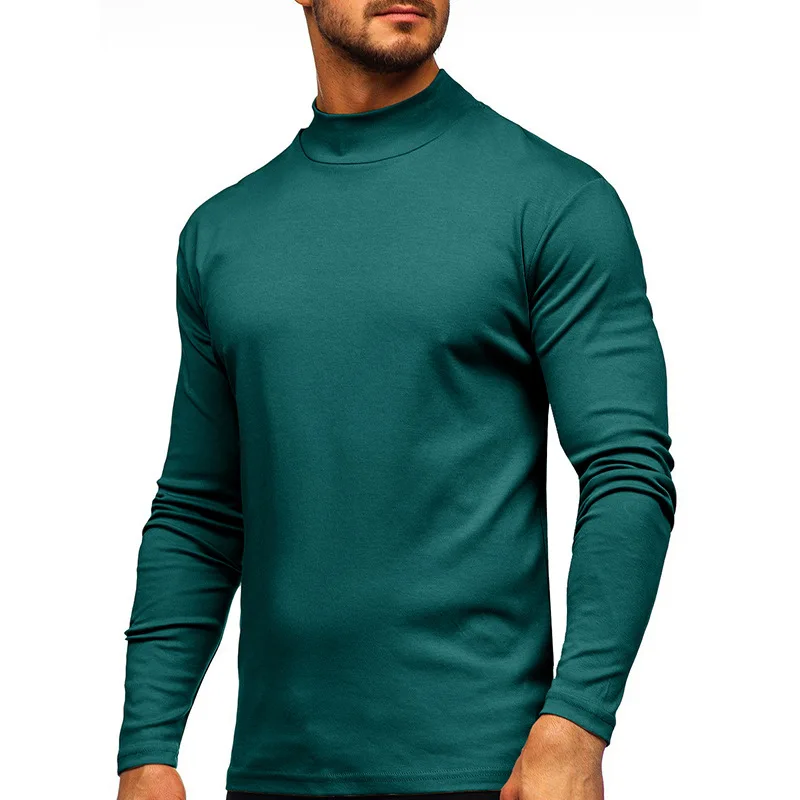 

2023 Autumn Winter Men Thickened Warm High Collar Long Sleeve T-Shirt Solid Color Youth Casual Fashion Underlay Half High Collar