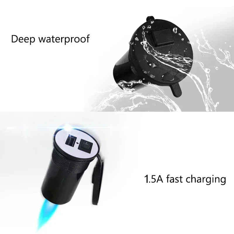 Motorbike Charger Adapter Waterproof Motorcycle Handlebar USB Charger 12V 5V-1.5A Moto Adapter Power Supply Socket for Phone Mobile Motorbike Accessories
