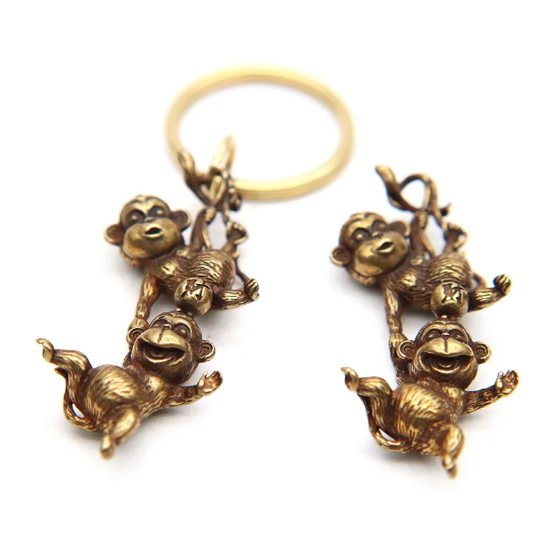 アクセサリー Monkey Antique Copper Monkey Figurines Keychain Pendant Lucky Cat