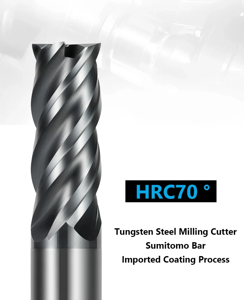 HRC70 Tungsten Steel CNC End Mill - 4-Flute
