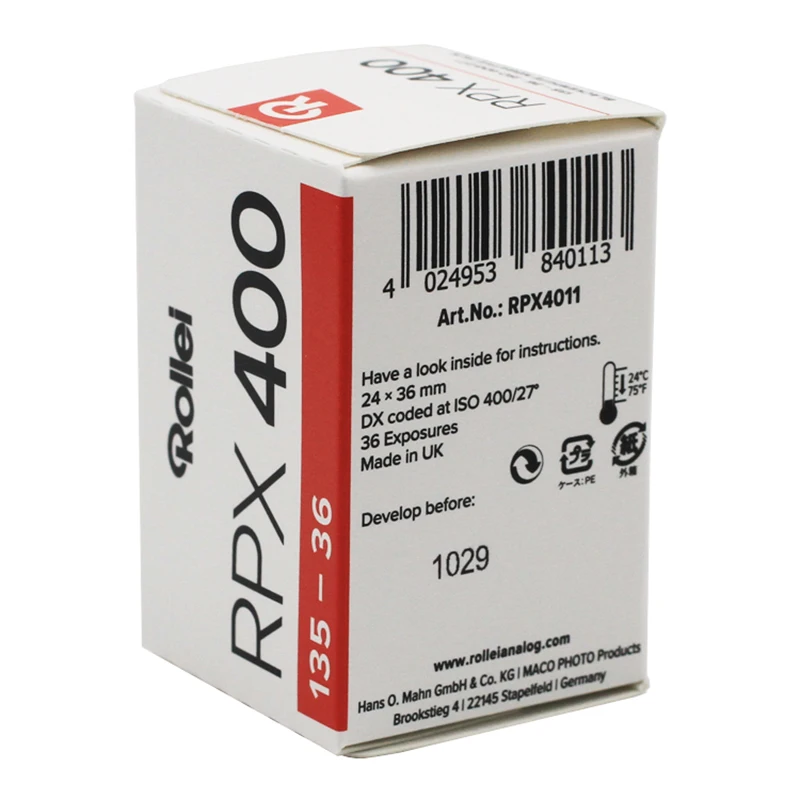 1-10 Rolls Rollei RPX 400 135 35mm Black and White Negative Film（36 Exposures/Roll）For Kodak Film Camera (Expiry Date: 2027)