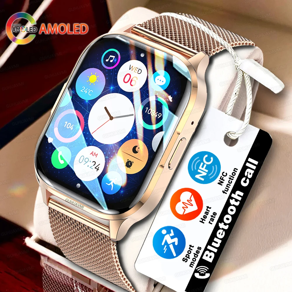 

2024 NFC Smartwatch AMOLED Screen Always show Time Bluetooth Call Series 9 Clock Custom Dial Men Sport Health Women Smart Watch