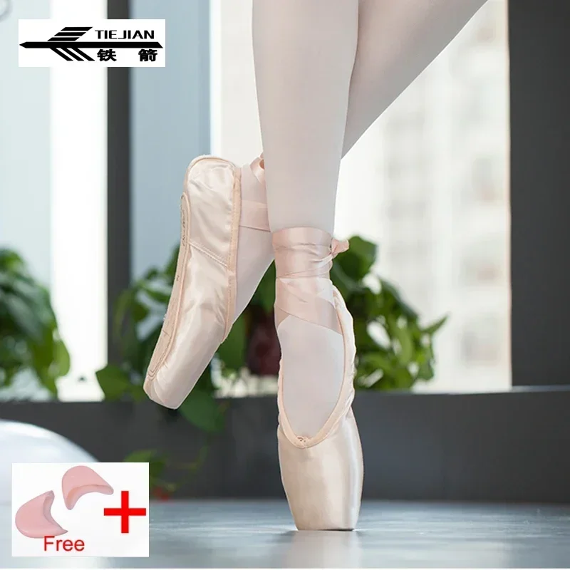 Professional Ballet Pointe Shoes Canvas Satin Pink Black Red Ballerina Shoe Dancing Performance Toe Pad dance shoes