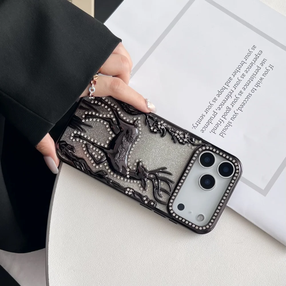 Elegant 3D Deer Diamond Glitter Phone Case - Shiny Electroplated Shockproof TPU Cover
