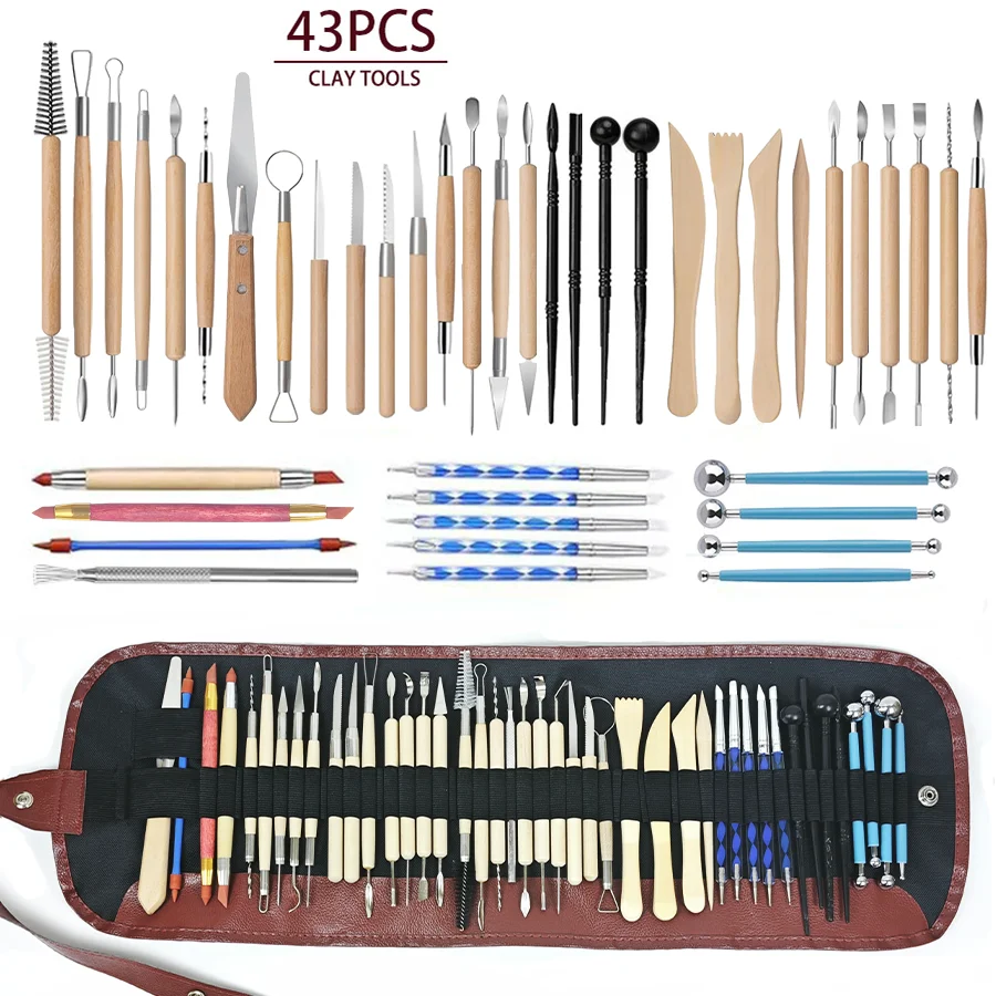 43/24PCS Pottery Clay Tools Kit Polymer Clay Sculpting Tools Air Tools Set for Ceramic Craft Carving Modeling Shaping polymer clay tools pottery tools clay sculpting tools pottery sculpting tools clay craft tool