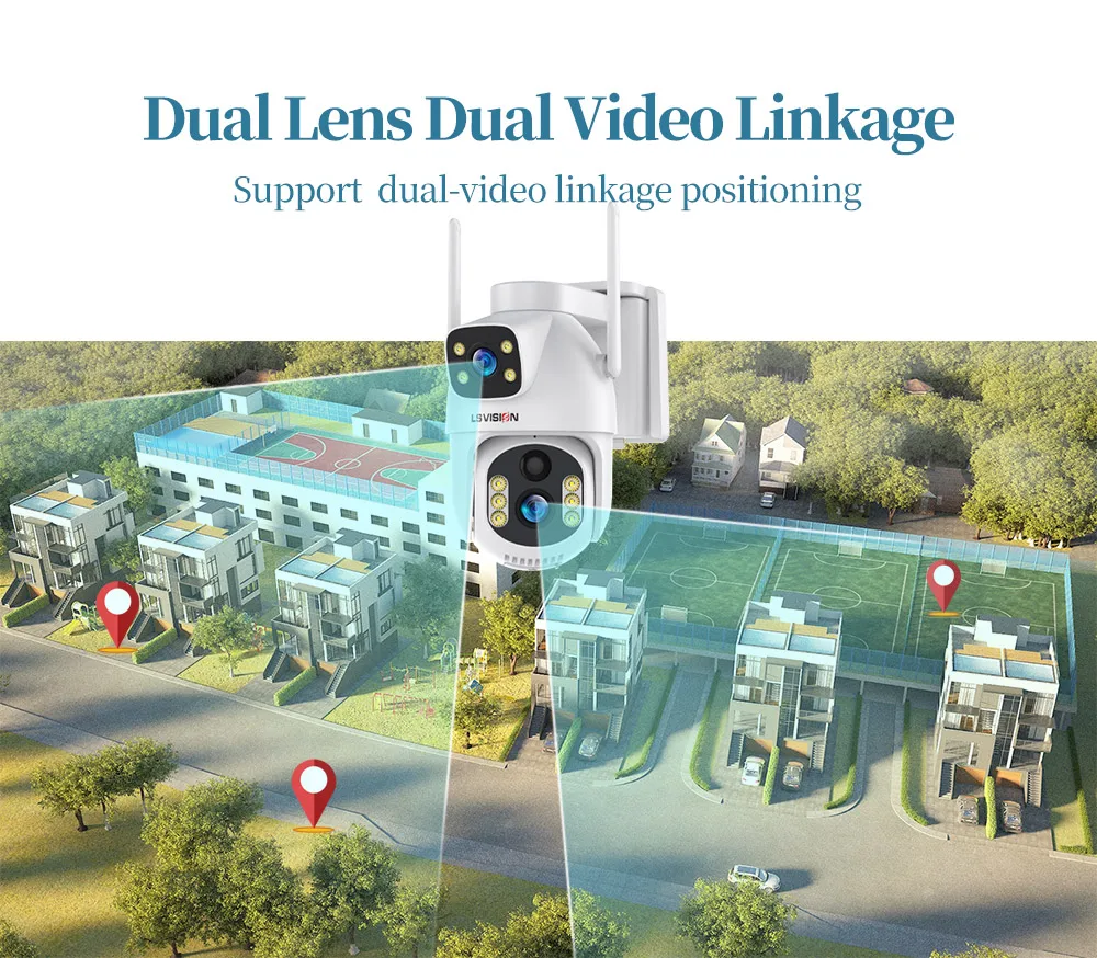 LS VISION 8MP 4G SIM Solar Camera Dual Lens Outdoor Security Cameras CCTV PIR Hu