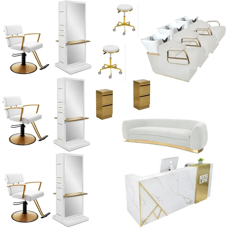 Modern design salon furniture set barber gold hairdressing salon mirror styling stations product design styling