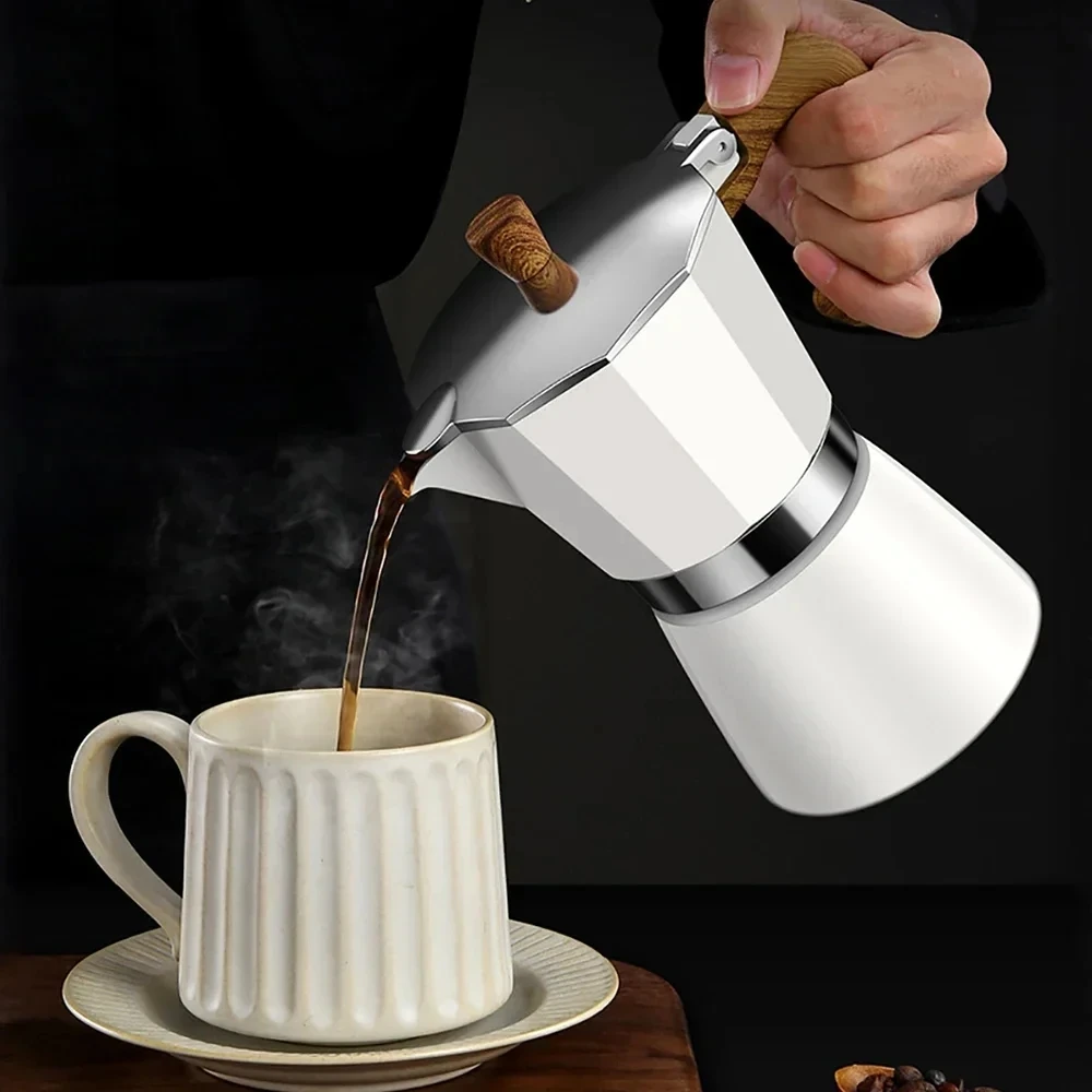 3/6 에스프레소 컵 빈티지 나무 손잡이 전기 에스프레소 머신 모카 포트 클래식 이탈리아 휴대용 카페 도구 주방 카페