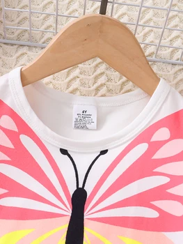 طقم بناتي صيفي بطبعة فراشات مع بنطلون مستقيم — صورة 4