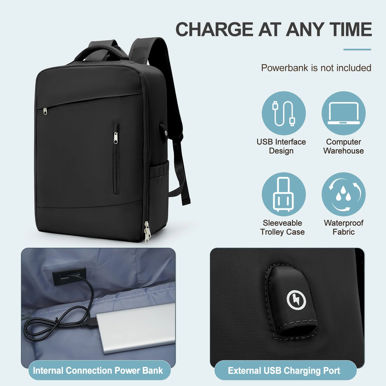 Men Women Plane Travel Backpack,15.6-inch Laptop Backpack Office Backpack, Cabin Business Bag Lightweight and Water-Repellent