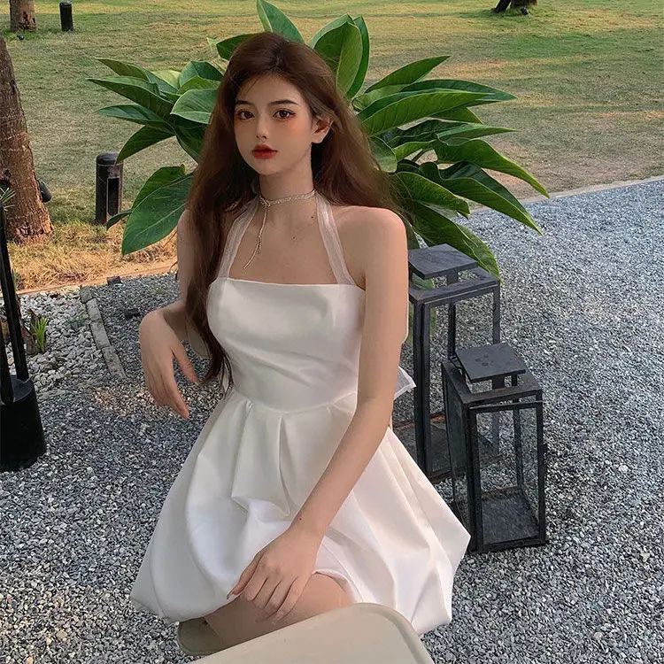 

Korean Women Dress Summer 2022 Fashion Ruffle Floral Print A-line Short Sleeve High Waist Party Maxi Elegant Lace White Dresses