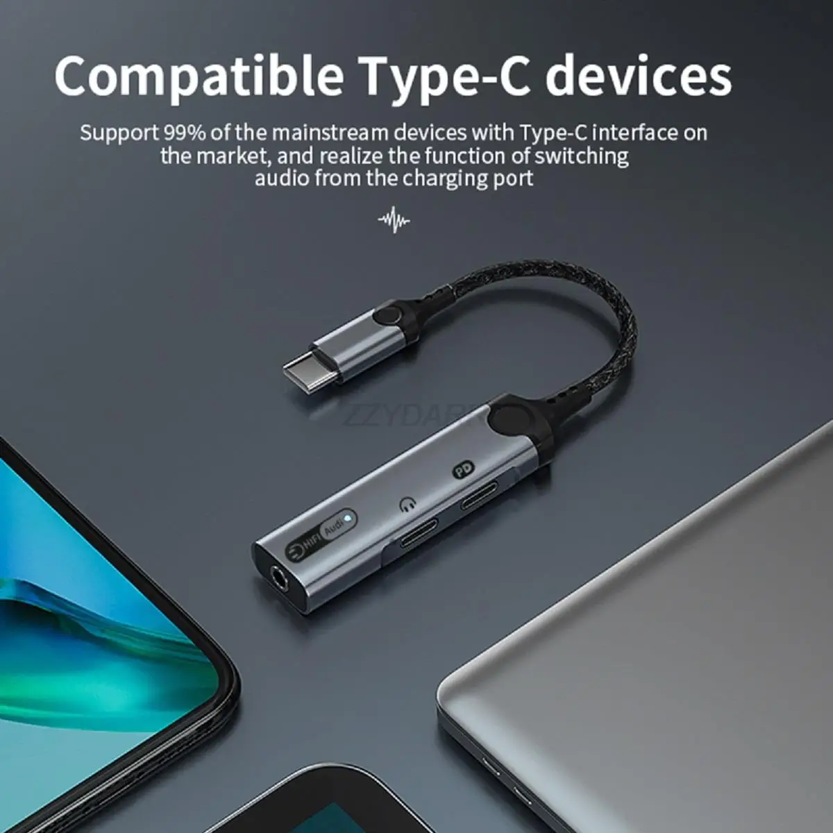 Type-C 3 in 1 headphone adapter USB C to 3.5mm audio converter 60W charging for iPhone15 Galaxy S23 S22
