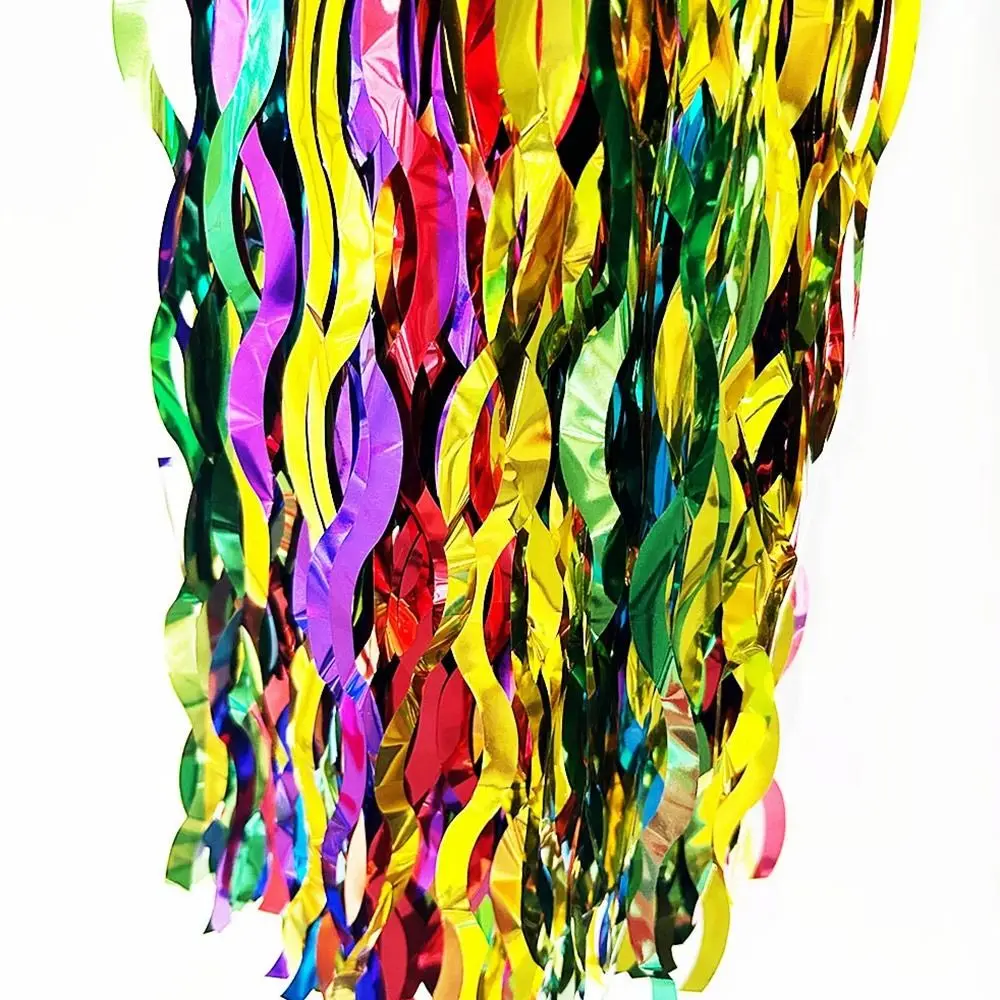 Colorful Rainbow Wavy Table Skirt 75*275cm Table Dress Tablecloths Metallic Foil Tinsel Covers