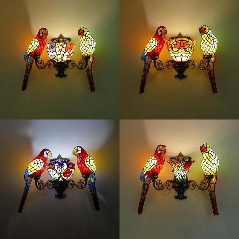 

LIGHT Tiffany parrot Wall Lamps American countryside Children's room Homestay Villa Hotel Stained Glass Animal Decoration Lamp