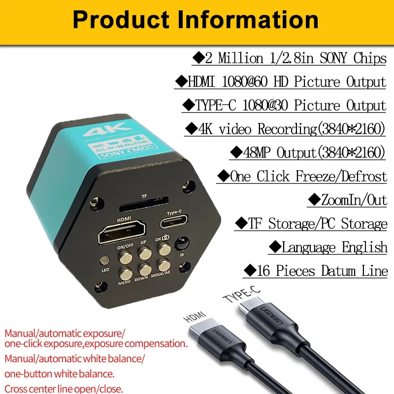 YIZHAN 4K Ultra HD Industrial Microscope Camera IMX415 HDMI Type-C