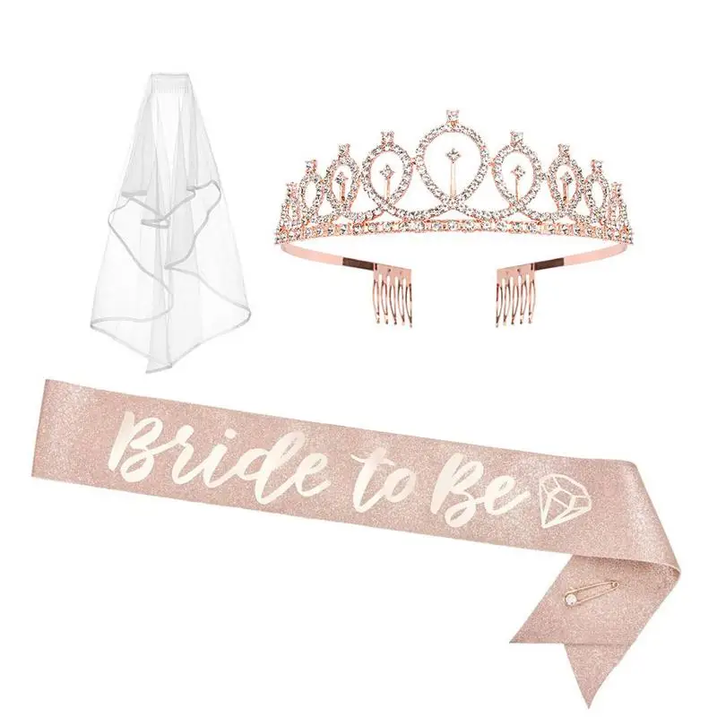 

Bridal Shower Decorations With Bridal Tiara Set Bride To Be Team Bride Satin Sash Rose Gold Bachelorette Party Decoration Supply