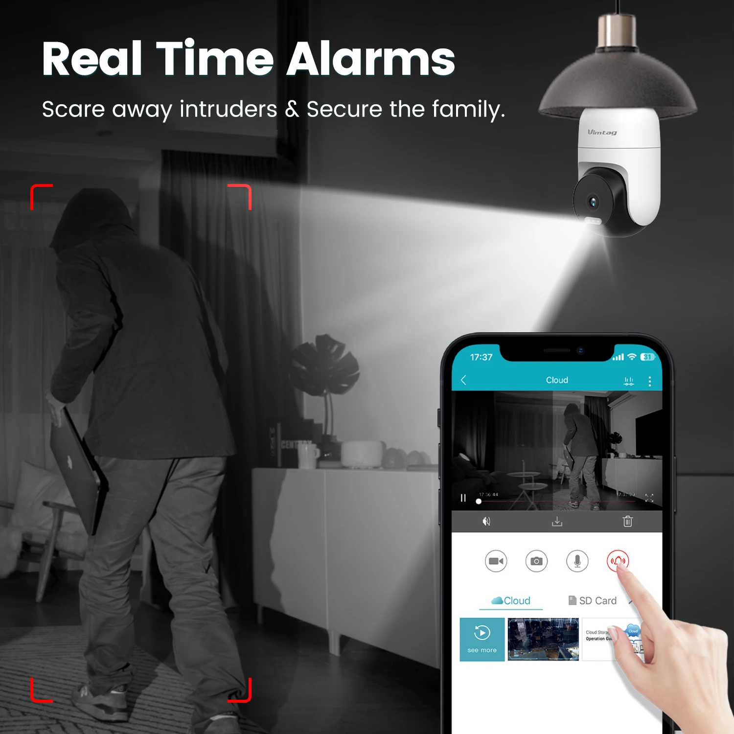 Security Camera VIMTAG 4K CCTV WIFI Outdoor Surveillance Cam 360 PTZ/PIR Smart Light/Color Night Vision Indoor