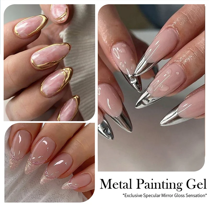 Gel Nail Polish Metallic Painting Chrome Gold Silver Rose Gold Mirror Effect Super Bright Drawing Line French Nail Art Varnish gel nail polish