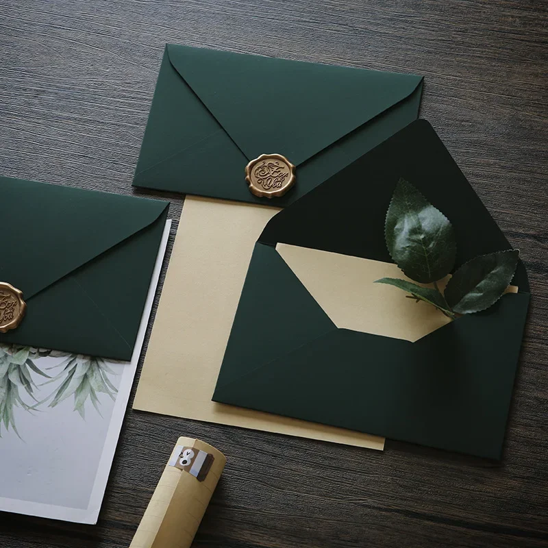 Mailing Envelopes 5pcs Thick Green 250g High-grade Paper Envelopes Letter Pads Wedding Party Invitations Cards Postcards Cover Cash Bag
