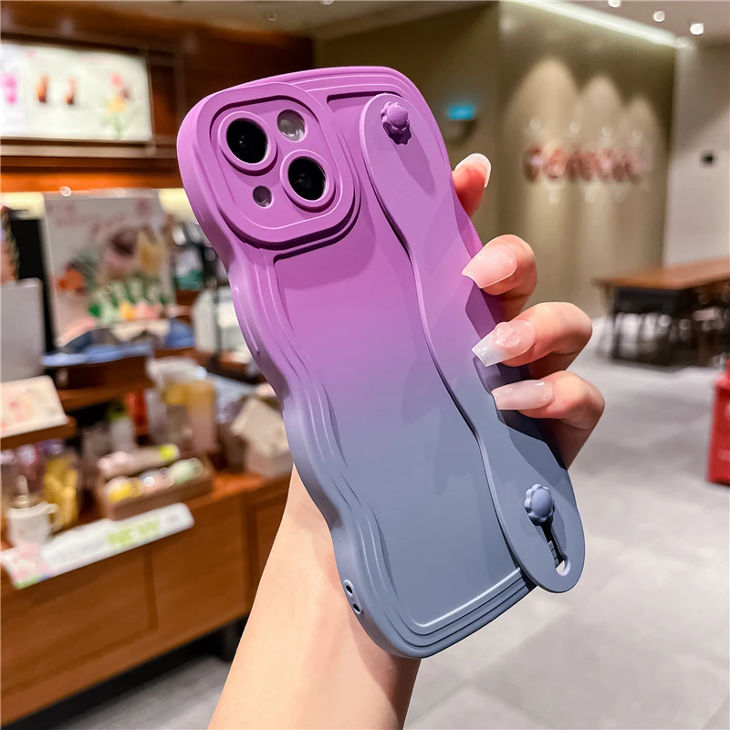 Gradient Liquid Silicone Phone Case With Wrist Strap For Samsung_voghion.com