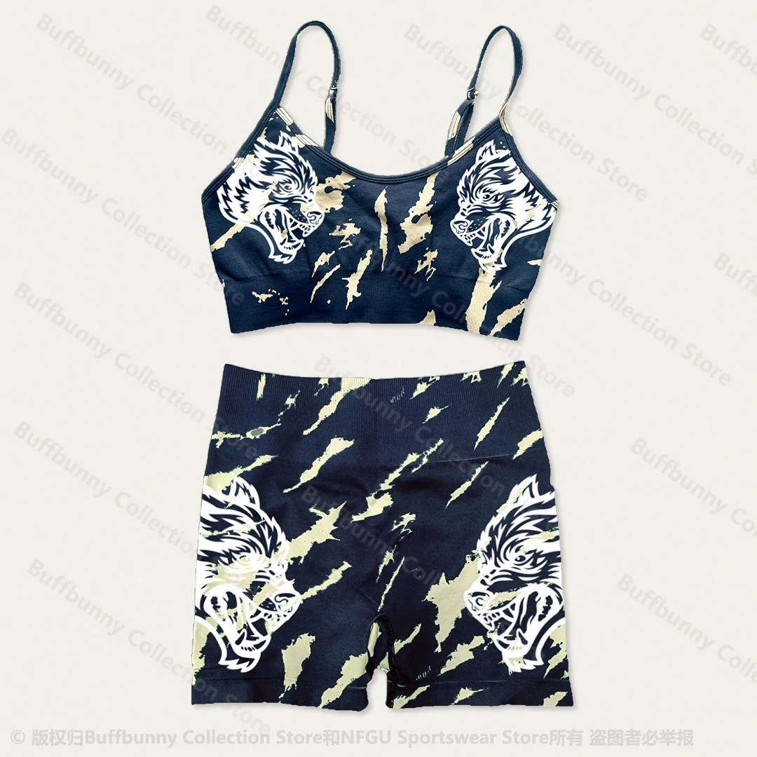 Women Seamless Sport Shorts Gym Bra Set For Women Wolf Head Tight Crossfit Sport Suits sports set gym workout set sportswear set fitness set sports bra set sports set shorts
