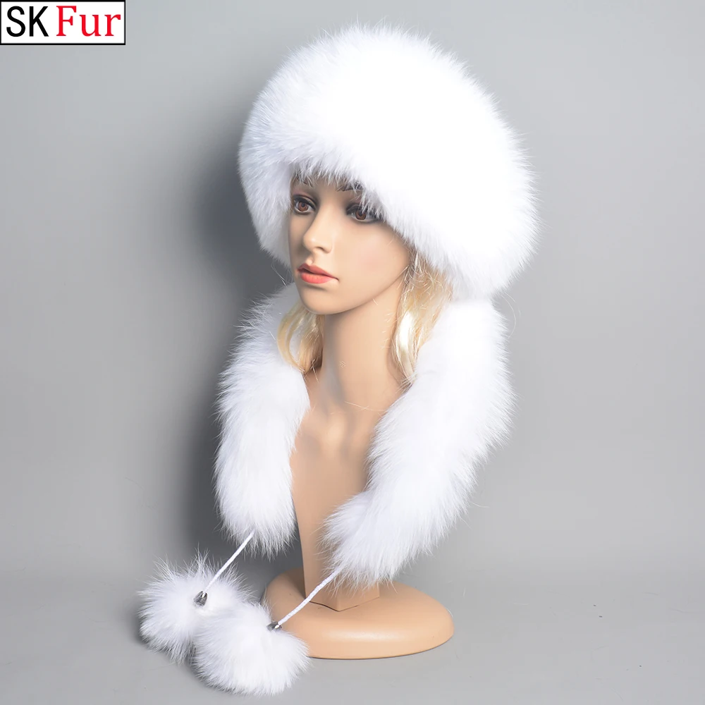 

New Winter Women Natural Fox Fur Hats&Scarves Lady Warm Fluffy Real Rex Rabbit Fur Hat&Scarf Luxury Knit Real Fur Hooded Scarfs