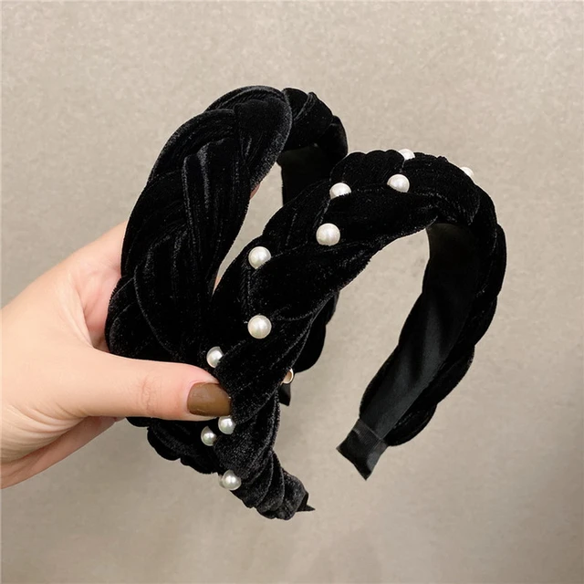 Black Velvet Rhinestone Twist Knot Headband