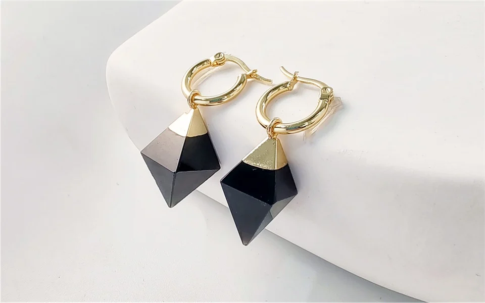 1Pair Natural Rose Quartzs Hoop Earrings, Golden Plating Semi-precious Stone Jewelry For Women Party Gift ER106G