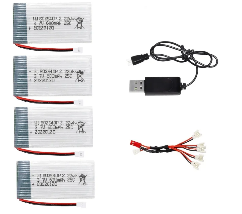 3.7V 600mAh 25C Lipo Battery 802540P XH2.54 plug/USB for X5 X5C X5SC X5SW M68  X705C R/C Quadcopter Drone Spare Parts  battery