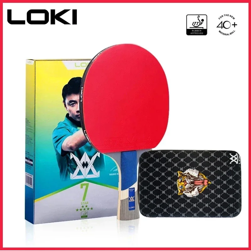 

LOKI 7 Star Table Tennis Racket 5 Wood Offensive Ping Pong Bat Sticky Rubber with ITTF Approved Loki Ping Pong Rackets