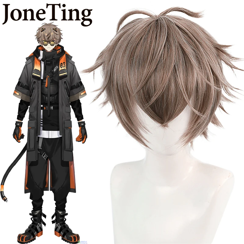 JT Synthetic Vtuber NOCTYX Alban Knox Cosplay Wig Short Light Brown Synthetic Hair Heat Resistant Unisex Adult Men Women Wig