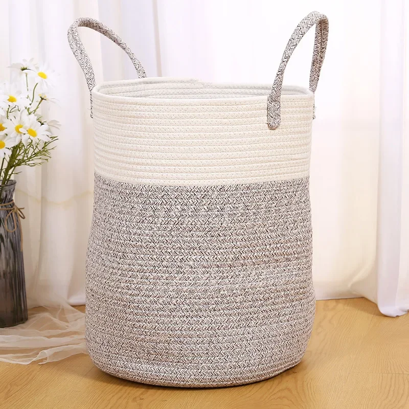 New Home Products Cotton Rope Woven Dirty Cloth Basket Living Room Bedroom Handmade Fabric Storage Basket Toy Storage Bag 2