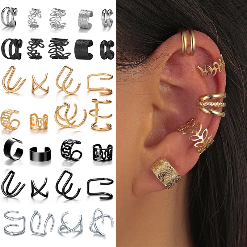 12pcs/set Gold Silver Color Nonpiercing Ear Clips Ear Cuff For Women