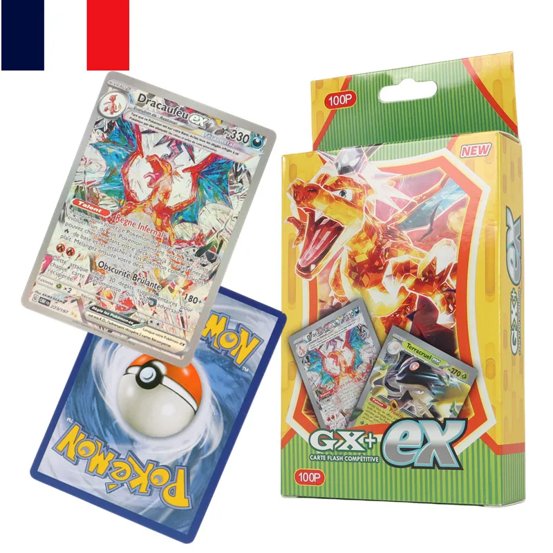 Versione Francese Fai Da Te Pokragon Tcg: 100 Pezzi Scarlet & Violet Rare Card Charizard Di Cristallo Di Titanio Ex Gx Tag Mega Pokemon Battle Card